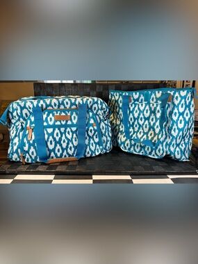 Blue Canvas Totes with Leather Trim(Beach Bags)